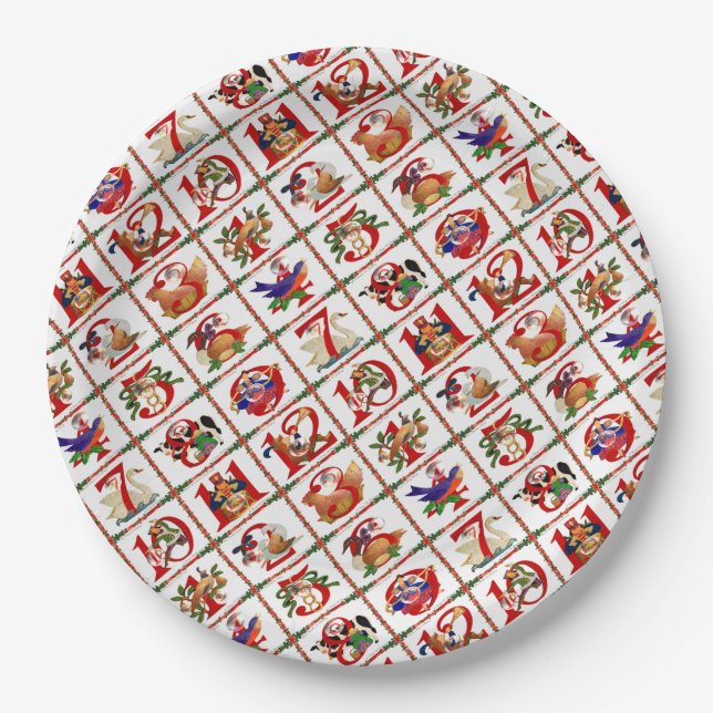12 Days Of Christmas Quilt Print Paper Napkins Plates (Front)