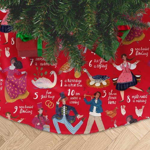 12 Days of Christmas red Brushed Polyester Tree Skirt