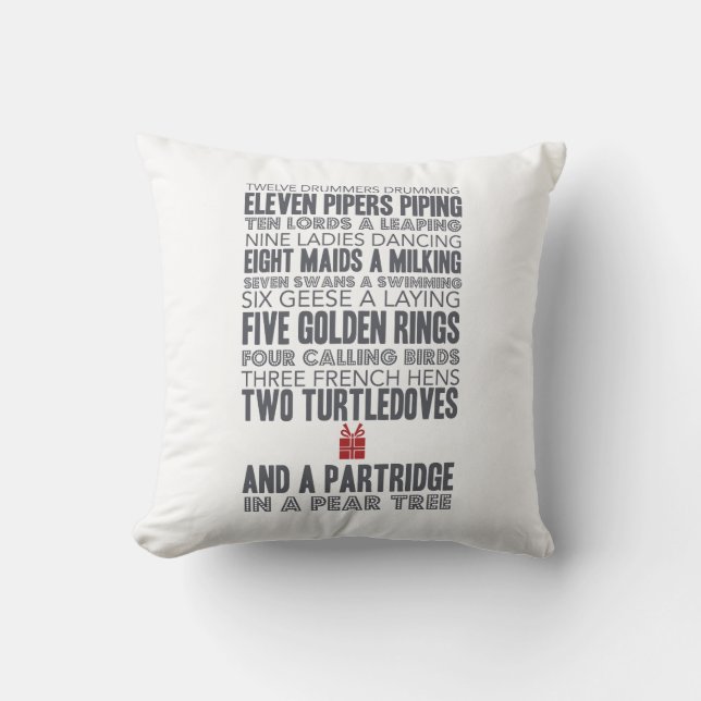12 Days of Christmas | Red Christmas Throw Pillow (Front)