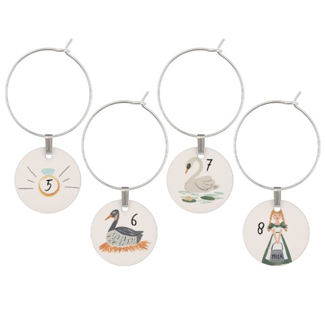 12 Days of Christmas Set 2 Wine Charm (Staggered)