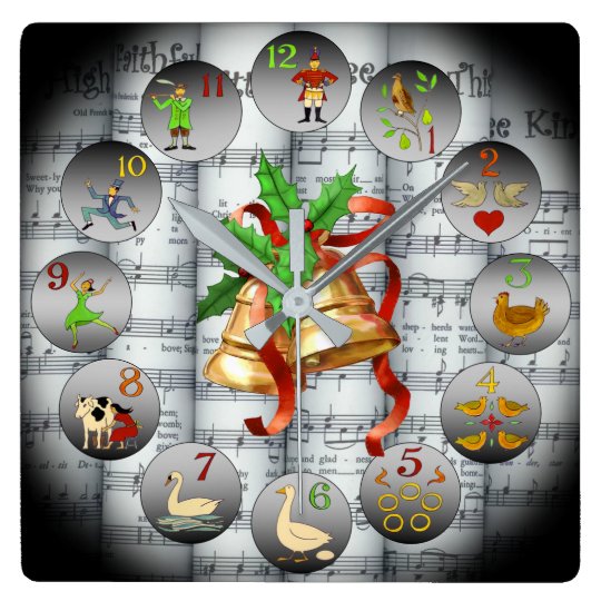 12 Days Of Christmas Sheet MusicChristmas Bells Square Wall Clock