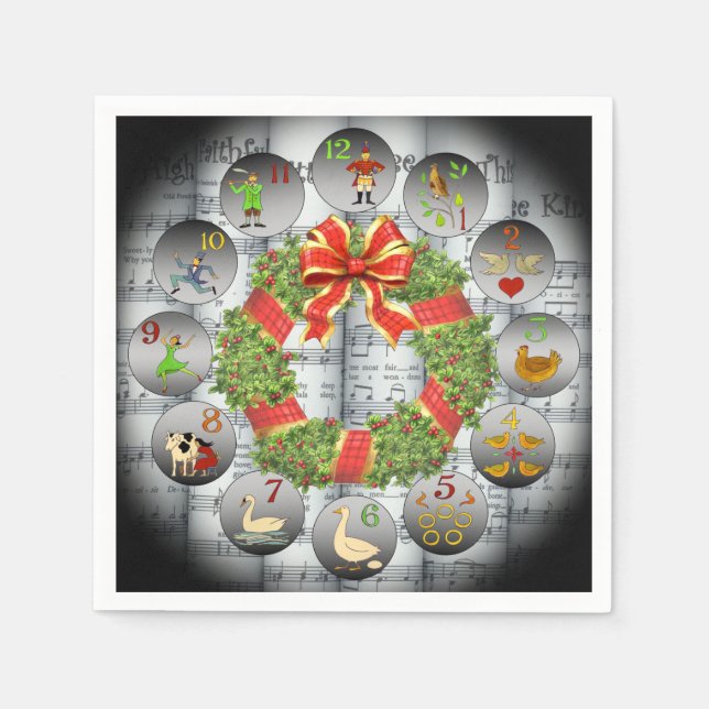 12 Days Of Christmas ~Sheet Music~Christmas Wreath Napkins (Front)
