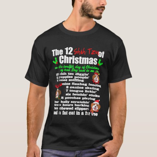 12 Days Of Christmas Shih Tzu Dog Gif T_Shirt