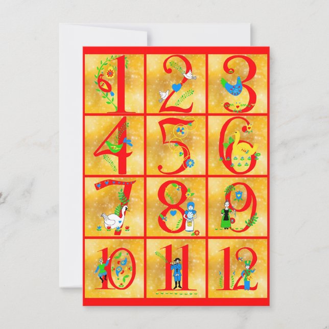 12 Days of Christmas Song Folk Art Numbers Holiday Card (Front)