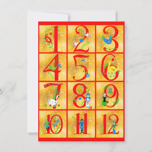 12 Days of Christmas Song Folk Art Numbers Holiday Card