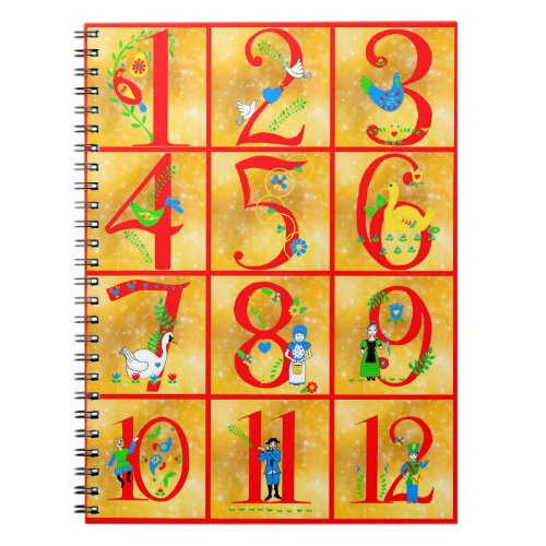 12 Days of Christmas Song Folk Art Numbers Notebook