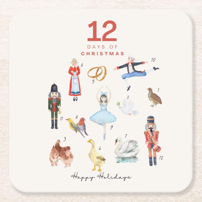 12 DAYS OF CHRISTMAS  SQUARE PAPER COASTER (Front)