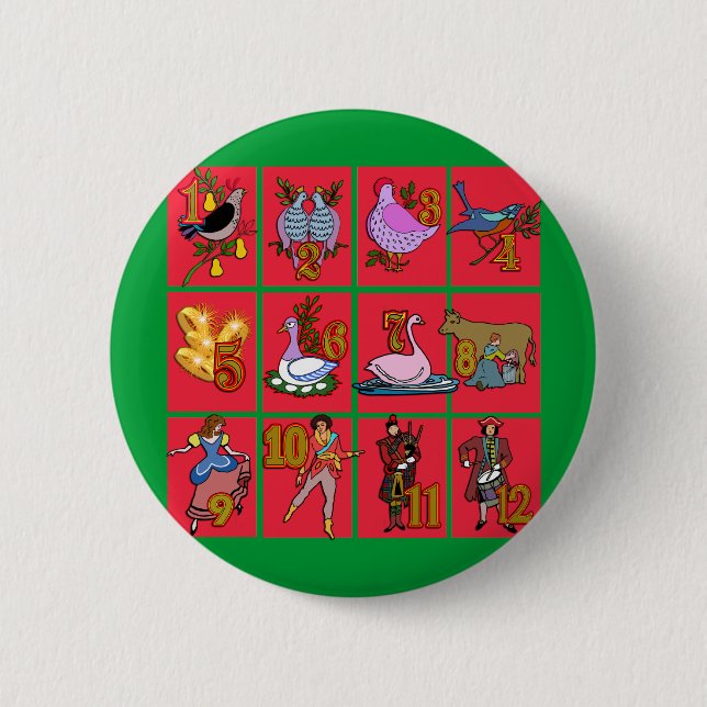 12 Days of Christmas T-shirts, Apparel, Gifts Button (Front)