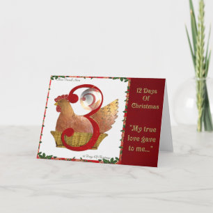 12 Days of Christmas Three French Hens Holiday Card