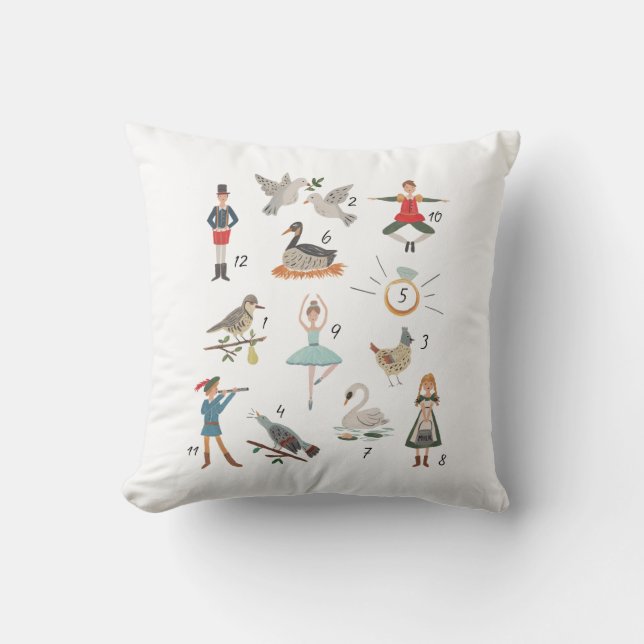 12 Days of Christmas Throw Pillow (Front)