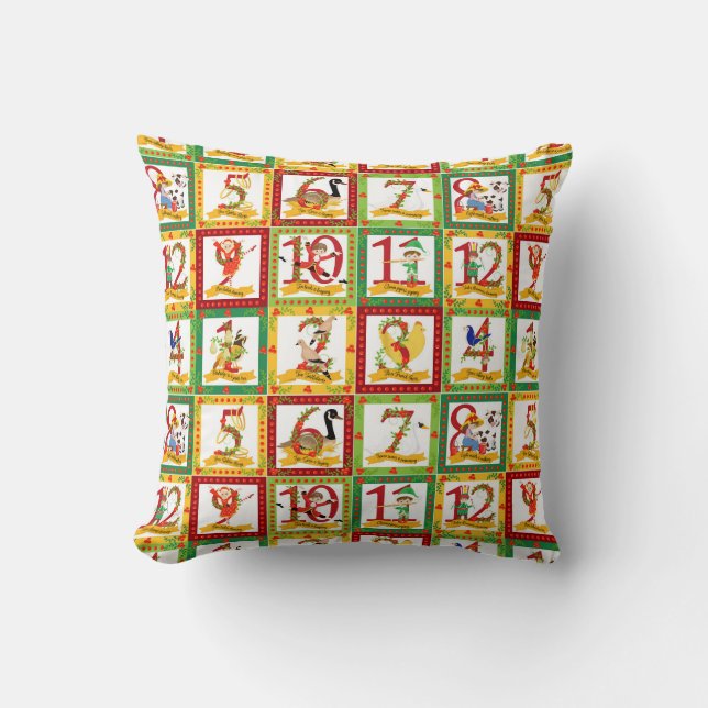 12 Days of Christmas Throw Pillow (Front)