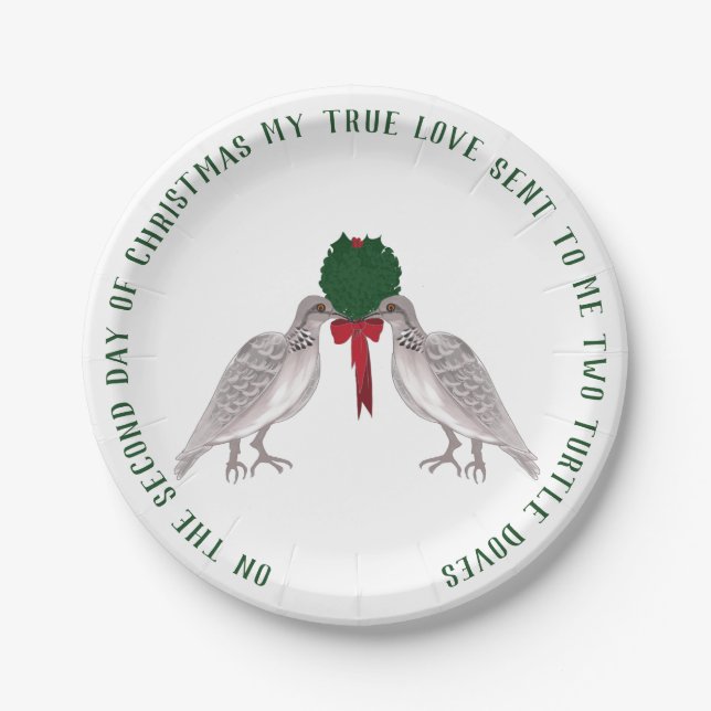 12 Days of Christmas Two Turtle Doves Paper Plates (Front)