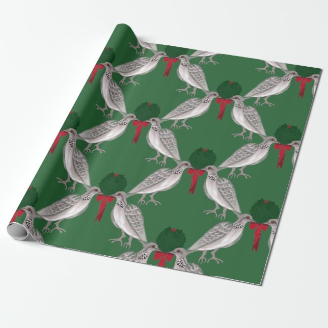 12 Days of Christmas Two Turtle Doves Wrapping Paper (Unrolled)
