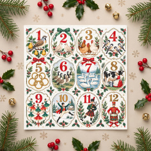12 Days of Christmas Vintage Holiday Illustration Napkins