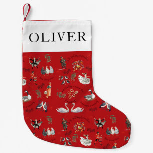 12 Days of Christmas Vintage Red Small Christmas Stocking