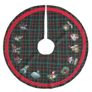 12 Days of Christmas with Lyrics Plaid Brushed Polyester Tree Skirt