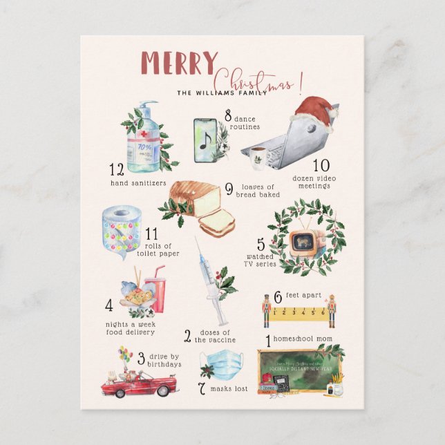 12 Days of Covid | "Quarantine" Christmas Holiday  Postcard (Front)