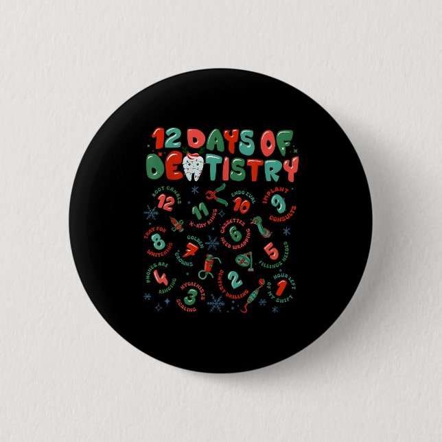 12 Days Of Dentistry Christmas Dental Squad Crew D Button (Front)