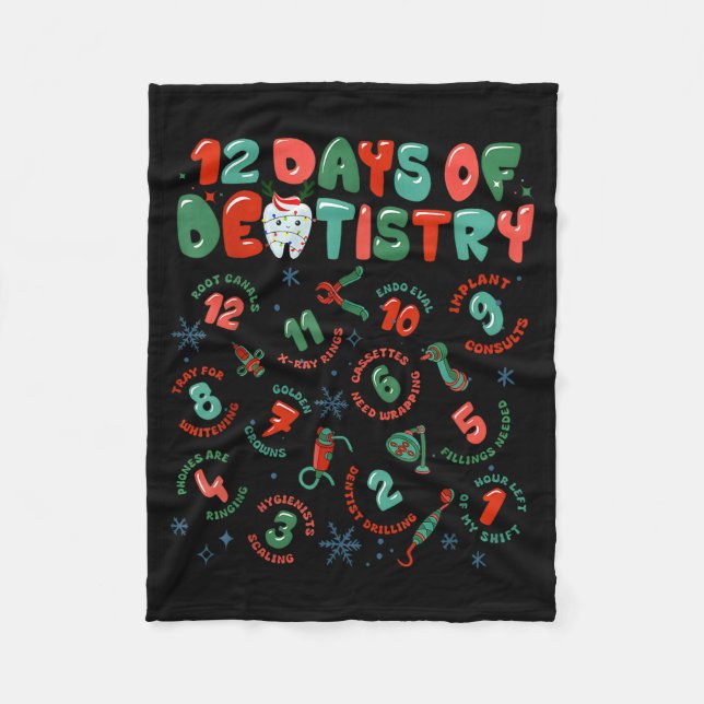 12 Days Of Dentistry Christmas Dental Squad Crew D Fleece Blanket (Front)