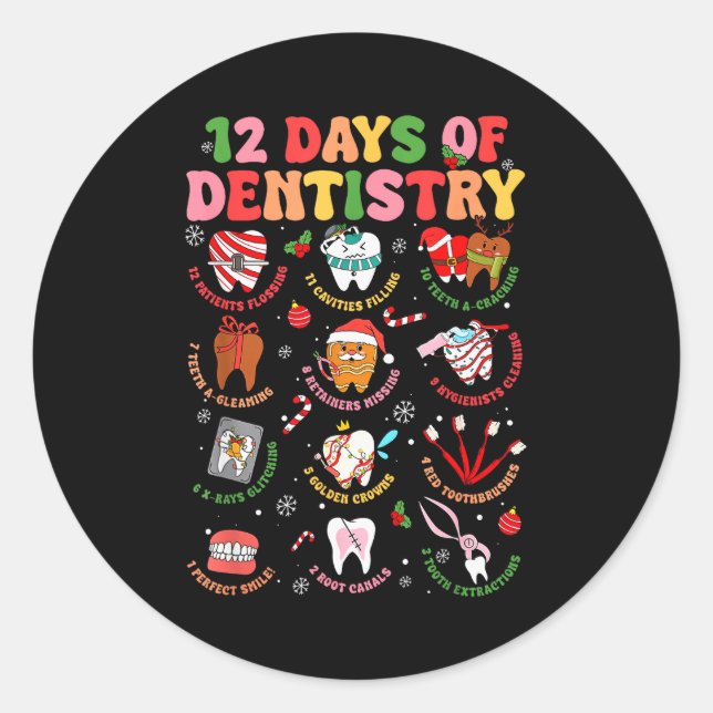 12 Days Of Dentistry Dentist Xmas Tooth Christmas  Classic Round Sticker (Front)