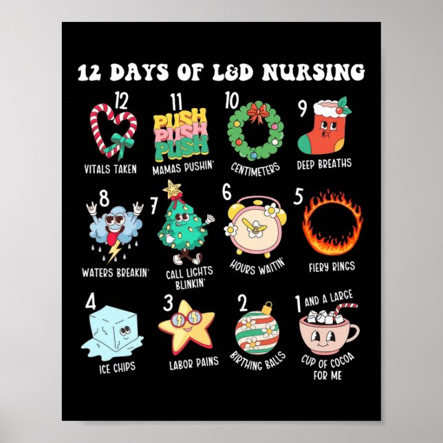 12 Days Of Landd Unit Nursing Labor Delivery Nurse Poster (Front)