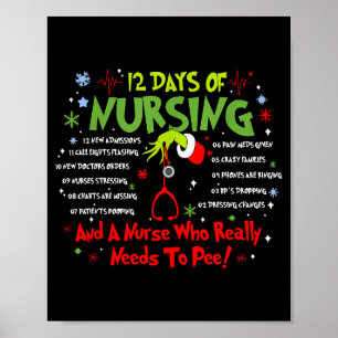 12 Days Of Nursing Stethoscope Nurse Christmas Xma Poster