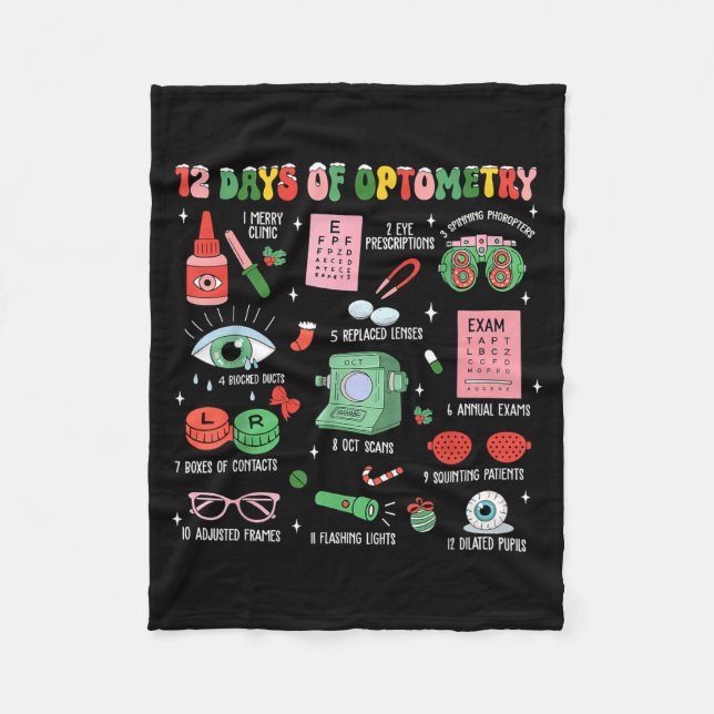 12 Days Of Optometry Christmas Eye Doctor Optometr Fleece Blanket (Front)