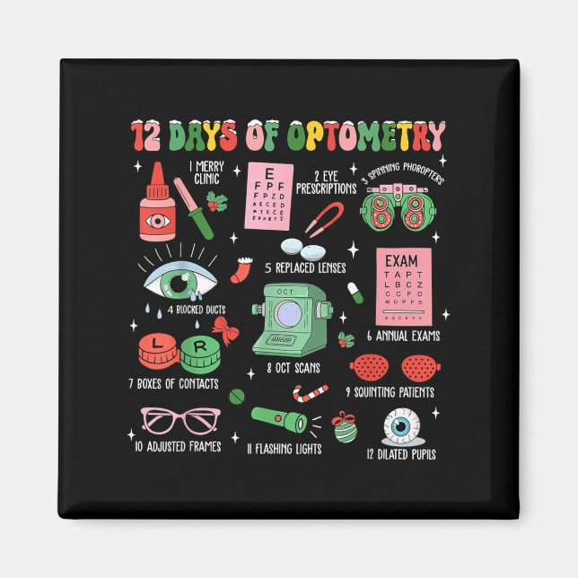 12 Days Of Optometry Christmas Eye Doctor Optometr Magnet (Front)