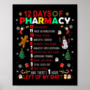 12 Days Of Pharmacy Funny Christmas Pharmacist Tec Poster