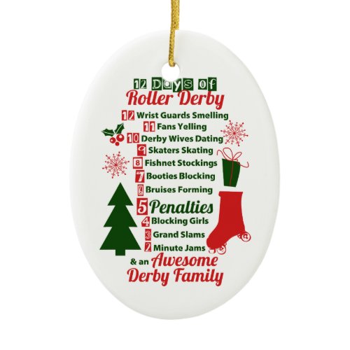 12 Days of Roller Derby Christmas, Roller Skating Ceramic Ornament