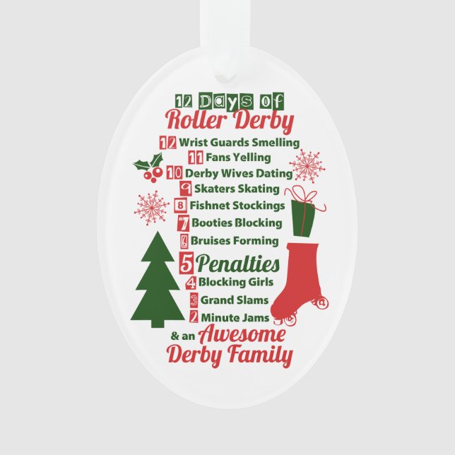 12 Days of Roller Derby Christmas, Roller Skating Ornament (Front)
