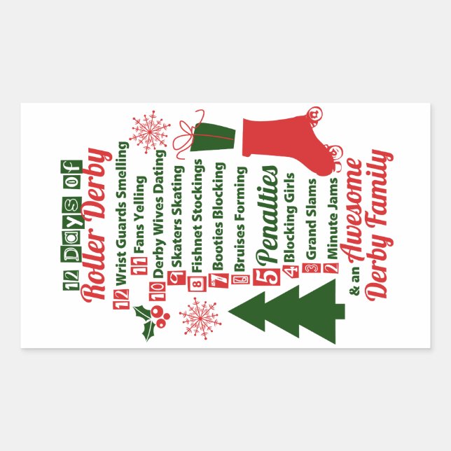 12 Days of Roller Derby Christmas, Roller Skating Rectangular Sticker (Front)