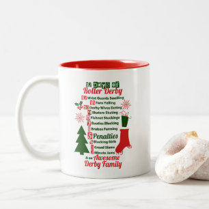 12 Days of Roller Derby Christmas, Roller Skating Two-Tone Coffee Mug