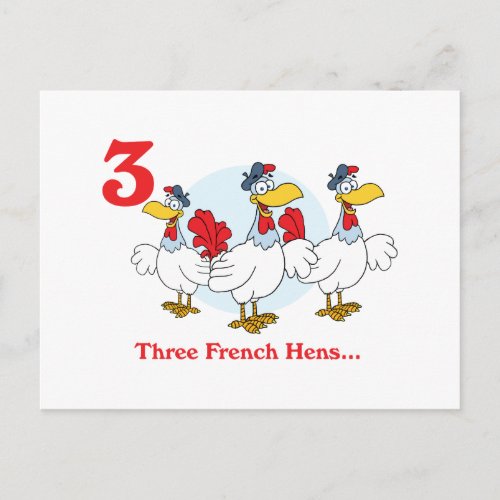 12 days three french hens postcard