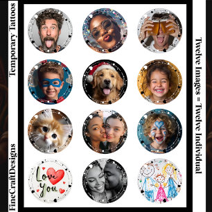12 Different Photo Custom Photo Hearts Frame Round Temporary Tattoos