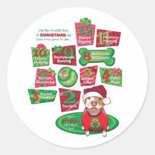 12 Dogs of Christmas Classic Round Sticker