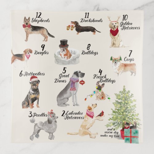 12 Dogs of Christmas in Holiday Attire Trinket Tray