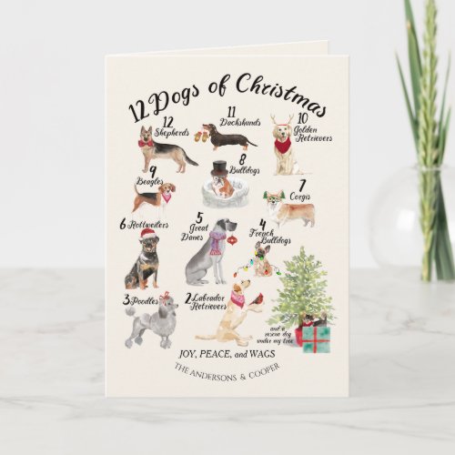 12 Dogs of Christmas in Holiday Spirit Hats Bows Card