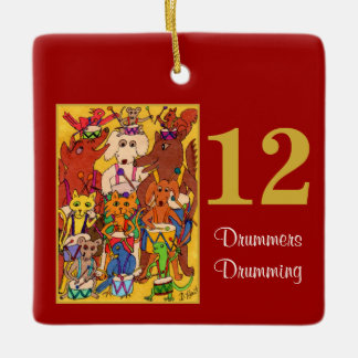 12 Drummers Drumming Cute Animals &Typography Ceramic Ornament