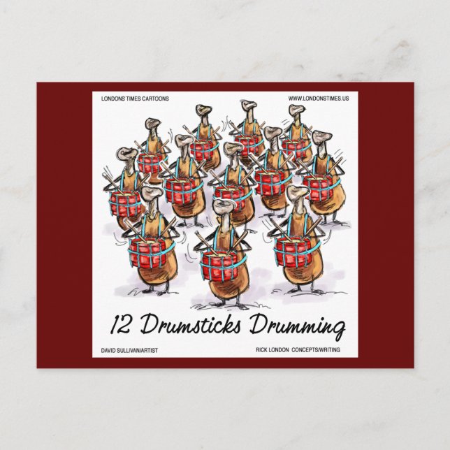 12 Drumsticks Drumming Rick London Funny Postcard (Front)