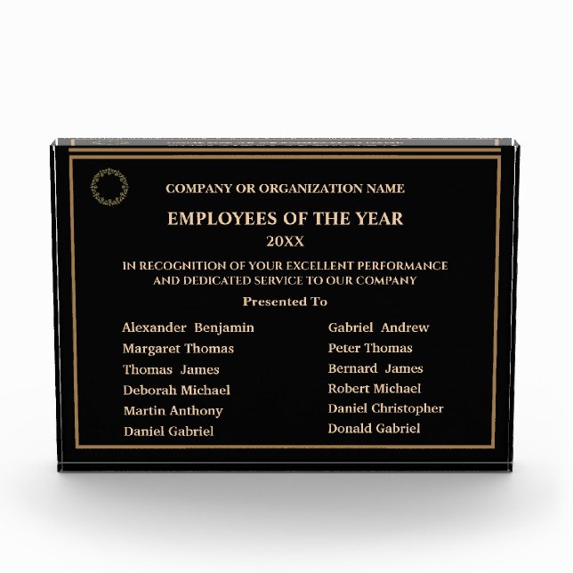 12 Employees Of The Year Business Logo Custom Acrylic Award (Front)