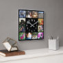 12 Family Multi Photo Collage Square Black Modern Square Wall Clock