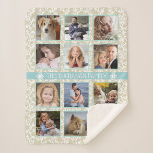 12 Family Photo Collage Beach Coral Nautical Easy Sherpa Blanket