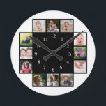 12 Family Photo Collage Create Your Own Black Round Clock<br><div class="desc">Create your own photo collage wall clock with 12 of your favorite pictures. The photo frame clock  helps you treasure your special moments and also makes a thoughtful gift for parents, grandparents and friends. The personalized family clock makes an unique gift for all occasions.</div>