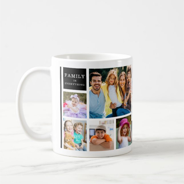 12 Family Photo Collage Quote Monogrammed White Coffee Mug (Left)