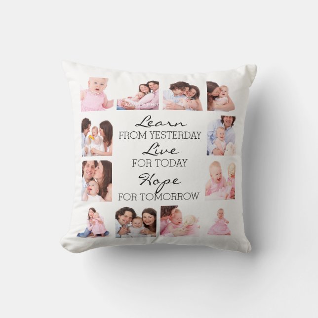 12 Family Photos and Inspirational Quote Throw Pillow (Front)