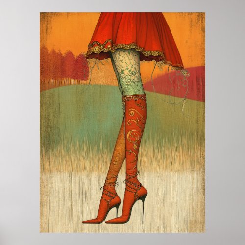 *~* 12  FD2  Fall Whimsical Girl Autumn Retro Legs Poster