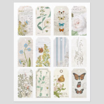 12 French Butterfly Flower Vintage Journal Tags