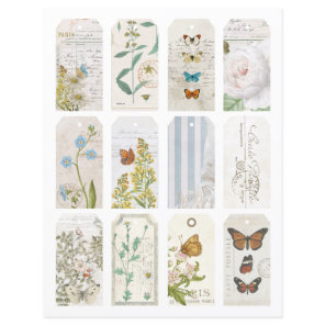 12 French Butterfly Flower Vintage Journal Tags