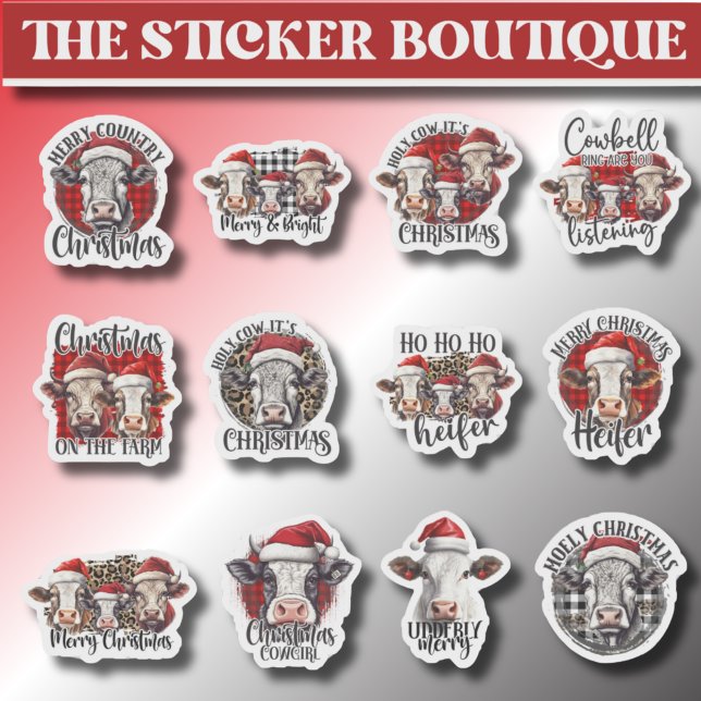 12 In One Farm-Themed Holiday Cow Christmas  Sticker (Creator Uploaded)